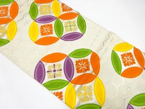 花七宝繋ぎ模様織り出し　袋帯